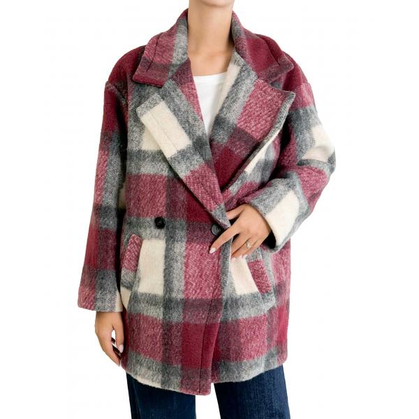 Cappotto fantasia a quadri con bottone